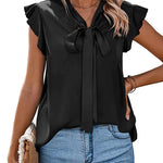Nadorine Satin Blouses for Women Sleeveless Bow Tops