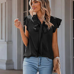 Nadorine Satin Blouses for Women Sleeveless Bow Tops