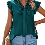 Nadorine Satin Blouses for Women Sleeveless Bow Tops
