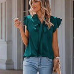 Nadorine Satin Blouses for Women Sleeveless Bow Tops