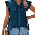 Nadorine Satin Blouses for Women Sleeveless Bow Tops
