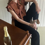 Nadorine Satin Blouses for Women Sleeveless Bow Tops