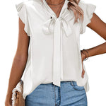 Nadorine Satin Blouses for Women Sleeveless Bow Tops