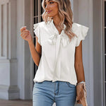 Nadorine Satin Blouses for Women Sleeveless Bow Tops