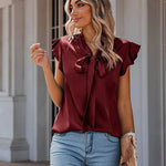Nadorine Satin Blouses for Women Sleeveless Bow Tops