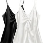 Women's Silk Camisole V Neck Camis Satin Tank Tops Sexy Spaghetti Strap Loose Sleeveless Blouse 2 Packs - Nadorine (Us Only)