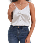 Women's Silk Camisole V Neck Camis Satin Tank Tops Sexy Spaghetti Strap Loose Sleeveless Blouse 2 Packs - Nadorine (Us Only)