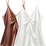 Women's Silk Camisole V Neck Camis Satin Tank Tops Sexy Spaghetti Strap Loose Sleeveless Blouse 2 Packs - Nadorine (Us Only)