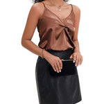 Women's Silk Camisole V Neck Camis Satin Tank Tops Sexy Spaghetti Strap Loose Sleeveless Blouse 2 Packs - Nadorine (Us Only)