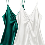 Women's Silk Camisole V Neck Camis Satin Tank Tops Sexy Spaghetti Strap Loose Sleeveless Blouse 2 Packs - Nadorine (Us Only)