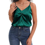 Women's Silk Camisole V Neck Camis Satin Tank Tops Sexy Spaghetti Strap Loose Sleeveless Blouse 2 Packs - Nadorine (Us Only)