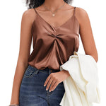 Women's Silk Camisole V Neck Camis Satin Tank Tops Sexy Spaghetti Strap Loose Sleeveless Blouse 2 Packs - Nadorine (Us Only)