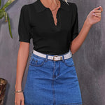 Zeagoo Womens Puff Short Sleeve Sweaters Tops Spring Collar V Neck Pullover Polo Shirt Soft Knit Blouses (US Only)