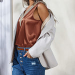 Zeagoo Womens 2023 Trends Silk Satin Tank Tops V Neck Lace Summer Tops Sleeveless Loose Fit Shirts Blouse (Us Only)
