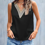 Zeagoo Womens 2023 Trends Silk Satin Tank Tops V Neck Lace Summer Tops Sleeveless Loose Fit Shirts Blouse (Us Only)