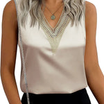 Zeagoo Womens 2023 Trends Silk Satin Tank Tops V Neck Lace Summer Tops Sleeveless Loose Fit Shirts Blouse (Us Only)