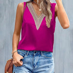 Zeagoo Womens 2023 Trends Silk Satin Tank Tops V Neck Lace Summer Tops Sleeveless Loose Fit Shirts Blouse (Us Only)