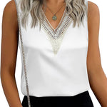 Zeagoo Womens 2023 Trends Silk Satin Tank Tops V Neck Lace Summer Tops Sleeveless Loose Fit Shirts Blouse (Us Only)