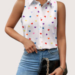 Nadorine Sleeveless Blouses Casual Button Down Flower Tank Tops