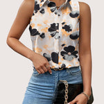 Nadorine Sleeveless Blouses Casual Button Down Flower Tank Tops