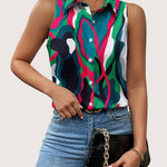 Nadorine Sleeveless Blouses Casual Button Down Flower Tank Tops