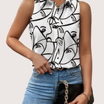 Nadorine Sleeveless Blouses Summer Casual Button Down Shirts