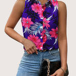 Nadorine Sleeveless Blouses Casual Button Down Flower Tank Tops