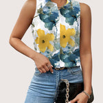 Nadorine Sleeveless Blouses Casual Button Down Flower Tank Tops