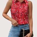 Nadorine Sleeveless Blouses Casual Button Down Flower Tank Tops