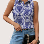 Nadorine Sleeveless Blouses Casual Button Down Flower Tank Tops