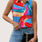 Nadorine Sleeveless Blouses Casual Button Down Flower Tank Tops