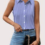Nadorine Sleeveless Blouses Summer Casual Button Down Shirts