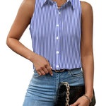 Nadorine Sleeveless Blouses Casual Button Down Shirts