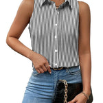 Nadorine Sleeveless Blouses Casual Button Down Shirts