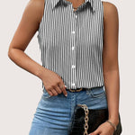 Nadorine Sleeveless Blouses Summer Casual Button Down Shirts