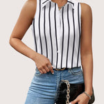 Nadorine Sleeveless Blouses Summer Casual Button Down Shirts