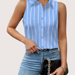 Nadorine Sleeveless Blouses Casual Button Down Flower Tank Tops