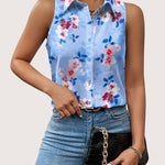 Nadorine Sleeveless Blouses Summer Casual Button Down Shirts