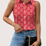 Nadorine Sleeveless Blouses Summer Casual Button Down Shirts
