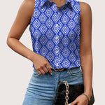Nadorine Sleeveless Blouses Summer Casual Button Down Shirts