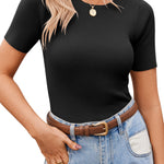 Nadorine Women's Short Sleeve Basic Slim Fit Tops