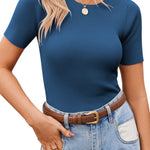 Nadorine Women's Short Sleeve Basic Slim Fit Tops