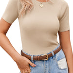Nadorine Women's Short Sleeve Basic Slim Fit Tops