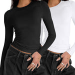 Nadorine Women Y2K Crewneck Long Sleeve Slim Fit T-Shirt
