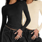Nadorine Women Y2K Crewneck Long Sleeve Slim Fit T-Shirt