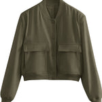 Nadorine Women Bomber Jacket Casual Button Down Shackets