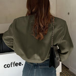 Nadorine Women Bomber Jacket Casual Button Down Shackets