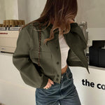 Nadorine Women Bomber Jacket Casual Button Down Shackets