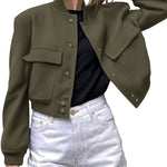 Nadorine Women Bomber Jacket Casual Button Down Shackets