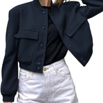 Nadorine Women Bomber Jacket Casual Button Down Shackets
